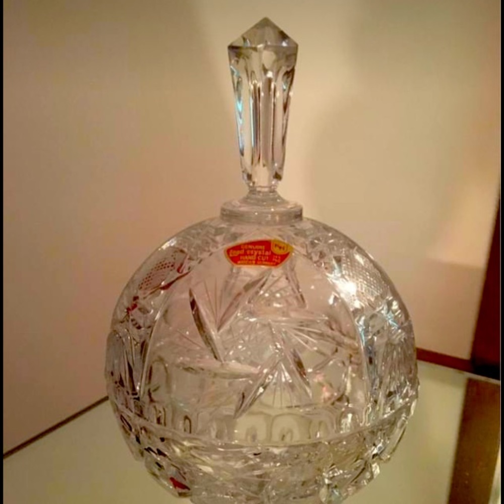 Lead Crystal Candy dish with lid 9” W. Germany